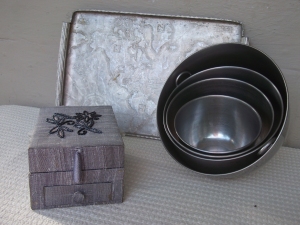 Jewelry box, serving tray, mixing bowls